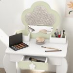 Set Toeletta per Bambina con Specchio Trucco e Sgabello Abbinato in Legno, Cassetto e Contenitori, Bianco - immagine 7