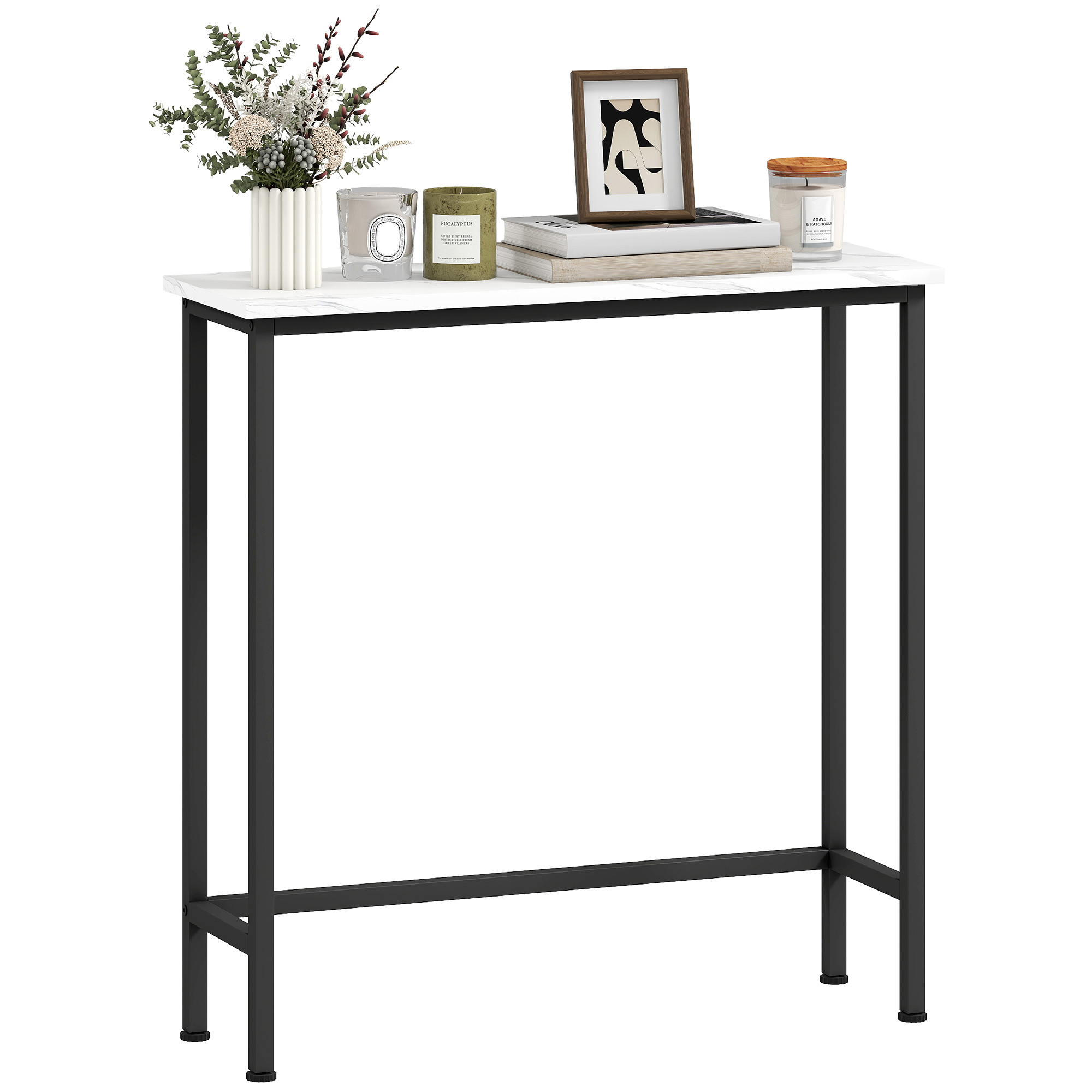 NV3469197b68b345e.jpg Tavolo Consolle da Ingresso con Piano Effetto Marmo, in Legno e Acciaio, 75x24x76 cm, Bianco e Nero - immagine 1