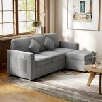 Divano 3 Posti Modulare con Pouf Contenitore in Velluto a Coste, 196x139x85 cm, Grigio Chiaro - immagine 2