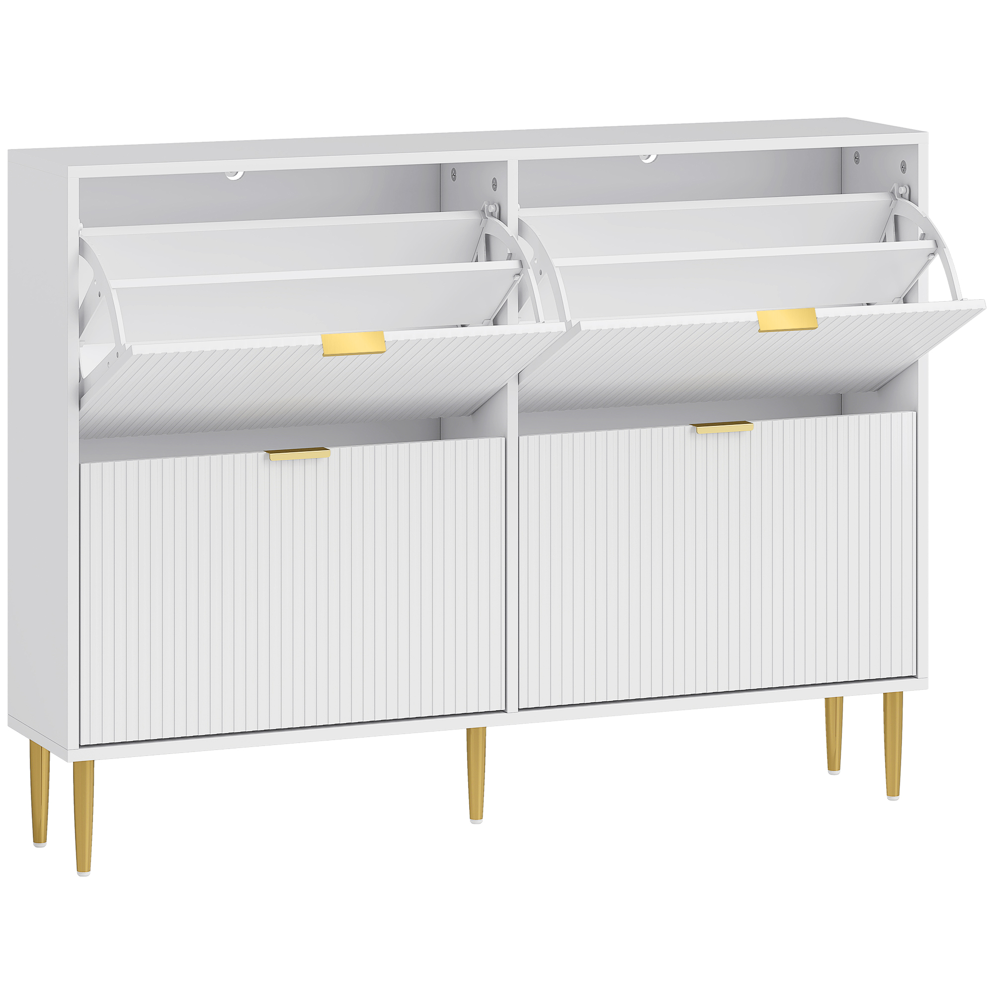 Qn14351999385c69c.jpg Scarpiera Slim per 20 Paia di Scarpe con 4 Cassetti a Ribalta e Ripiani Regolabili, 105x24x91.5 cm, Bianco - immagine 1