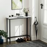 Tavolo Consolle da Ingresso con Piano Effetto Marmo, in Legno e Acciaio, 75x24x76 cm, Bianco e Nero - immagine 2