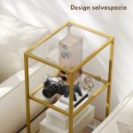 Mobiletto Scaffale a 4 Livelli Minimal in Metallo e Vetro Temperato, 40x30x96.5 cm, color Oro - immagine 5