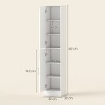 Mobile Colonna Bagno in Legno a 5 Ripiani con Anta a Specchio Apribile, 32x28x162 cm, Bianco - immagine 3