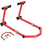 Cavalletto Moto Anteriore e Posteriore con Capacità 390 kg, Forcelle a U e L, Rotelle e Cuscinetti Antiscivolo, Rosso