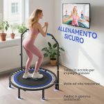 Mini Trampolino Fitness Ø114 cm Pieghevole con Manubrio Regolabile in Altezza, Blu e Nero - immagine 6