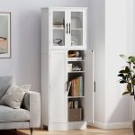 Mobile Bagno Alto con Ripiani Regolabili, Ante in Vetro e Legno, 60x30x170 cm, Bianco - immagine 8