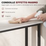 Tavolo Consolle da Ingresso con Piano Effetto Marmo, in Legno e Acciaio, 75x24x76 cm, Bianco e Nero - immagine 4