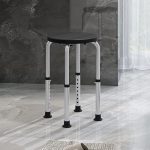 Sgabello da Doccia Antiscivolo e Regolabile su 8 Altezze, in Alluminio e PE, 32.5x41x35.5-54 cm, Nero - immagine 9