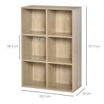 Mobile Libreria Moderno a 6 Cubi in Legno, 65.5x30x97.5 cm, color Rovere - immagine 3
