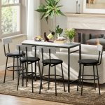 Set Tavolo Alto e 4 Sgabelli da Bar con Schienale e Poggiapiedi in Stile Industriale, Grigio Cemento - immagine 7