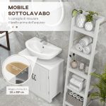 Mobile per Lavabo con Piedistallo, Mobile Sotto Lavabo con 2 Ante e Scaffale Regolabile, Mobile da Bagno con Ritaglio a Forma di U, Bianco - immagine 5