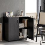 Mobile Ufficio Portadocumenti Multiuso con Serratura, 2 Ante e Mensola Interna, 80x40x80 cm, Nero - immagine 9