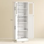 Mobile Bagno Alto con Ripiani Regolabili, Ante in Vetro e Legno, 60x30x170 cm, Bianco - immagine 3