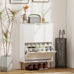 Scarpiera Slim per 12 Paia di Scarpe con 2 Cassetti a Ribalta e Ripiani Regolabili, 60x24x91.5 cm, Bianco - immagine 2