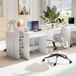 Scrivania PC Moderna con 3 Ripiani Aperti e Cassetto, in Legno Bianco, 100x40x90 cm - immagine 8