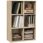Mobile Libreria Moderno a 6 Cubi in Legno, 65.5x30x97.5 cm, color Rovere
