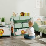 Scaffale Portagiochi Bambini Mobile Porta Giocattoli 3 Livelli, Verde - immagine 2