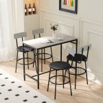 Set Tavolo Alto e 4 Sgabelli da Bar con Schienale e Poggiapiedi in Stile Industriale, Grigio Cemento - immagine 2