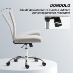 Sedia Ufficio Senza Braccioli con Altezza Regolabile e Seduta Girevole, Rivestimento in Tessuto, Grigio - immagine 5