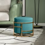 Pouf Contenitore Rotondo in Velluto con Vano da 24L e Coperchio Rimovibile, Ø42x39 cm, Verde - immagine 2