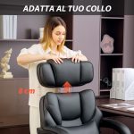 Sedia da Ufficio in Pelle PU con Poggiapiedi, Poggiatesta Regolabile e Supporto Lombare, Nero - immagine 7