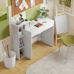 Scrivania PC Moderna con 3 Ripiani Aperti e Cassetto, in Legno Bianco, 100x40x90 cm - immagine 9