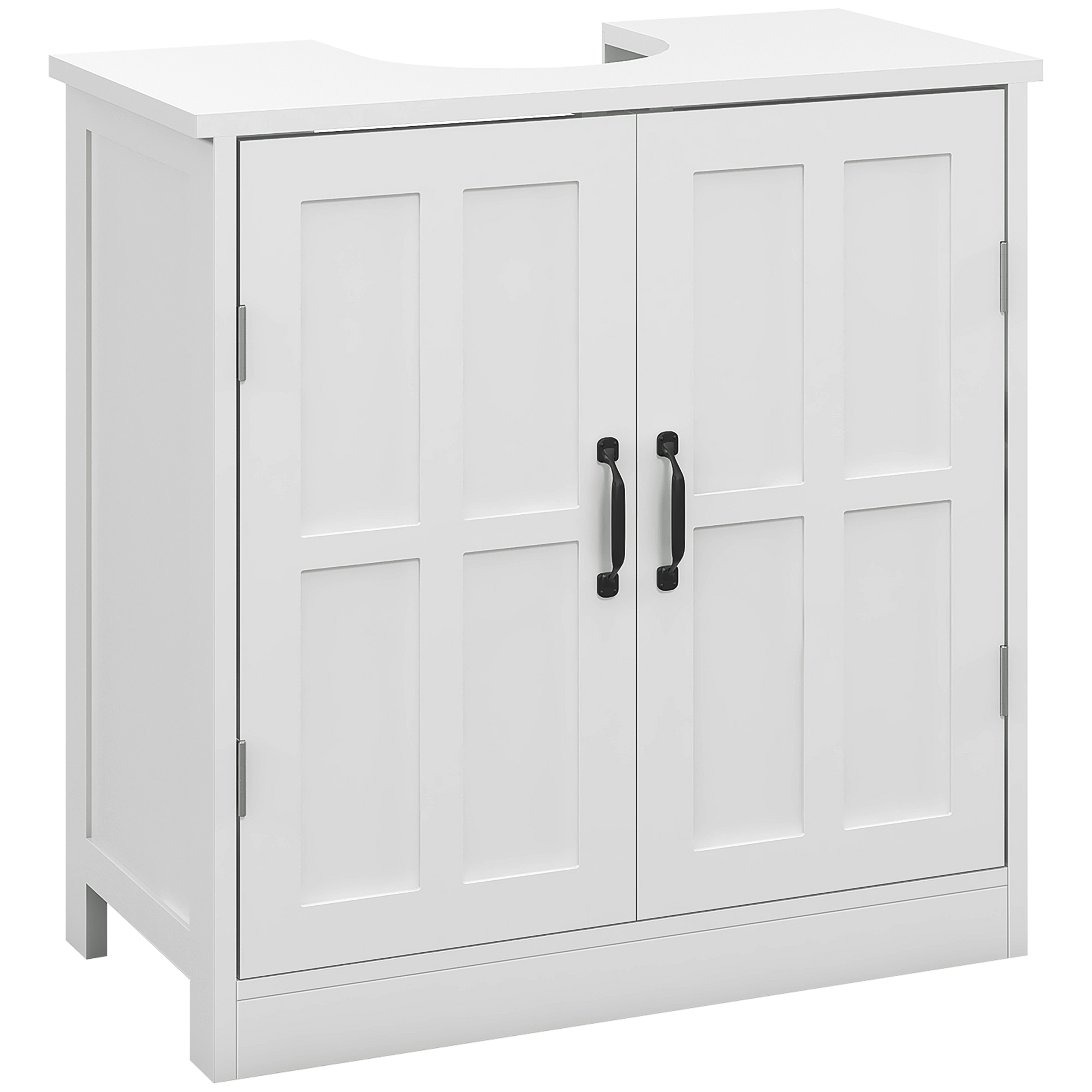 ksj4d119d2f1e607e.jpg Mobile per Lavabo con Piedistallo, Mobile Sotto Lavabo con 2 Ante e Scaffale Regolabile, Mobile da Bagno con Ritaglio a Forma di U, Bianco - immagine 1