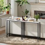 Tavolo Consolle da Ingresso con Piano Effetto Marmo, in Legno e Acciaio, 75x24x76 cm, Bianco e Nero - immagine 8