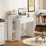 Scrivania PC Moderna con 3 Ripiani Aperti e Cassetto, in Legno Bianco, 100x40x90 cm - immagine 2