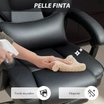 Sedia da Ufficio in Pelle PU con Poggiapiedi, Poggiatesta Regolabile e Supporto Lombare, Nero - immagine 9