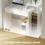 Scrivania PC Moderna con 3 Ripiani Aperti e Cassetto, in Legno Bianco, 100x40x90 cm - immagine 6