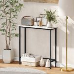 Tavolo Consolle da Ingresso con Piano Effetto Marmo, in Legno e Acciaio, 75x24x76 cm, Bianco e Nero - immagine 7