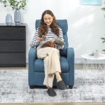 Poltrona Relax Reclinabile Manualmente con Poggiapiedi e Imbottita in Tessuto, Blu - immagine 7