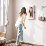 Mobiletto Portagioie a Specchio con Design a Muro e 2 Chiavi di Sicurezza, in Legno, 36.5x9.5x67 cm, Bianco - immagine 2
