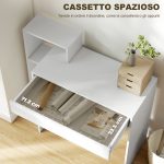 Scrivania PC Moderna con 3 Ripiani Aperti e Cassetto, in Legno Bianco, 100x40x90 cm - immagine 5