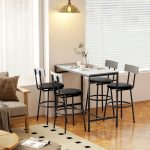 Set Tavolo Alto e 4 Sgabelli da Bar con Schienale e Poggiapiedi in Stile Industriale, Grigio Cemento - immagine 9