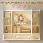 Specchiera Bagno con Armadietto 3 Ante Soft Close e Ripiani Regolabili, 90x15x75 cm, Bianco - immagine 4