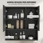Armadietto Specchiera Bagno in Legno con Mensole Regolabili e Ripiano Aperto, 54x15.2x55.3 cm, Nero - immagine 5