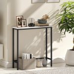 Tavolo Consolle da Ingresso con Piano Effetto Marmo, in Legno e Acciaio, 75x24x76 cm, Bianco e Nero - immagine 6