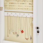 Mobiletto Portagioie a Specchio con Design a Muro e 2 Chiavi di Sicurezza, in Legno, 36.5x9.5x67 cm, Bianco - immagine 9