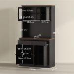 Credenza Cucina Alta con 4 Armadietti, 2 Cassetti e Piano Centrale, 100x40x180 cm, Nero - immagine 3