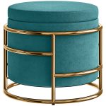 Pouf Contenitore Rotondo in Velluto con Vano da 24L e Coperchio Rimovibile, Ø42x39 cm, Verde