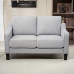 Divano 2 Posti Moderno e Salvaspazio in Tessuto Effetto Lino, 136x77x86 cm;, Grigio Chiaro - immagine 8
