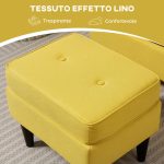 Poltrona con Poggiapiedi in Stile Contemporaneo, in Tessuto Effetto Lino e Legno di Caucciù, 75x83x104 cm, Giallo - immagine 7