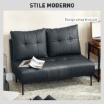 Divano 2 Posti in Finta Pelle Senza Braccioli e Trapuntato a Bottoni, 115x73x83 cm, Nero - immagine 4