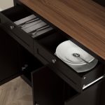 Credenza Cucina Alta con 4 Armadietti, 2 Cassetti e Piano Centrale, 100x40x180 cm, Nero - immagine 8