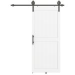 Porta Scorrevole in Stile Country con Binario e Maniglia, in Legno e Acciaio, 183x0.6x4 cm, Bianco e Nero