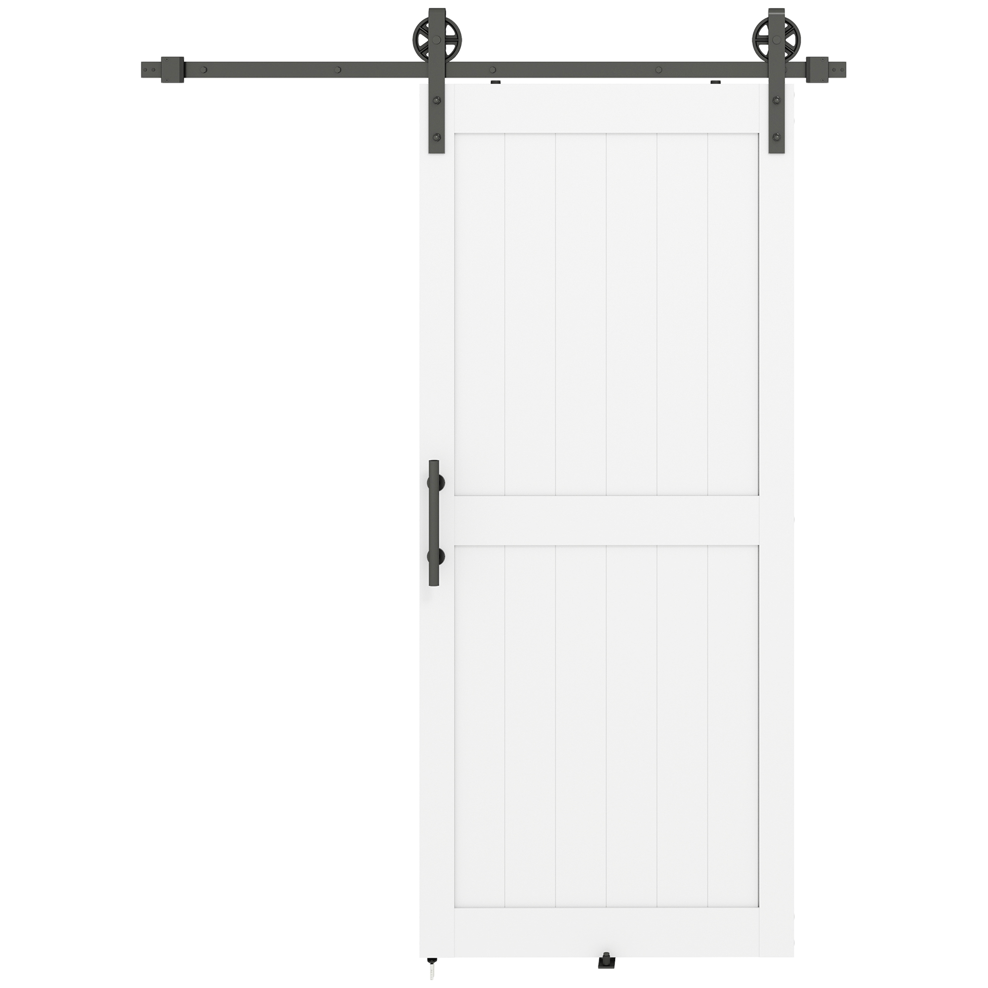 zq640919d2920eb42.jpg Porta Scorrevole in Stile Country con Binario e Maniglia, in Legno e Acciaio, 183x0.6x4 cm, Bianco e Nero - immagine 1