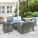 Set da Esterno 6 Pezzi con 2 Tavolini Contenitore, 2 Divani e 2 Poltrone, in Rattan e Acciaio, Grigio - immagine 8