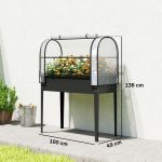 Letto per Orto Rialzato con Copertura Mini Serra e Foro di Drenaggio, 100x49x136 cm, Nero - immagine 3